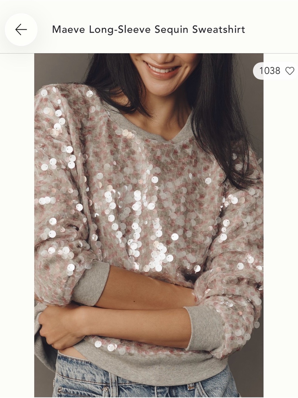 Maeve Blush Pink Sequin Long-Sleeve Sweatshirt